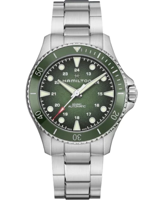 Hamilton H82525160 Khaki Navy Scuba Auto 43 mm - Мъжки ръчен часовник с автоматичен механизъм - корпус от Стомана - Стомана - цвят Зелен