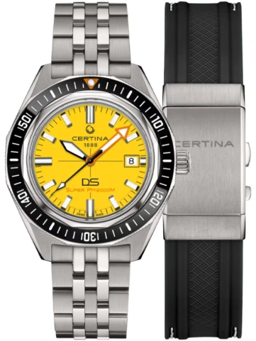 Certina C050.607.44.361.02 DS SUPER PH2000M - Мъжки ръчен часовник с автоматичен механизъм - корпус от Титан - Титаниева верижка - цвят Жълт