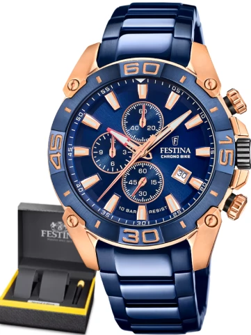Festina F20711/1 Chrono Bike - Унисекс ръчен часовник с кварцов механизъм - корпус от Стомана - Стоманена верижка - цвят Син