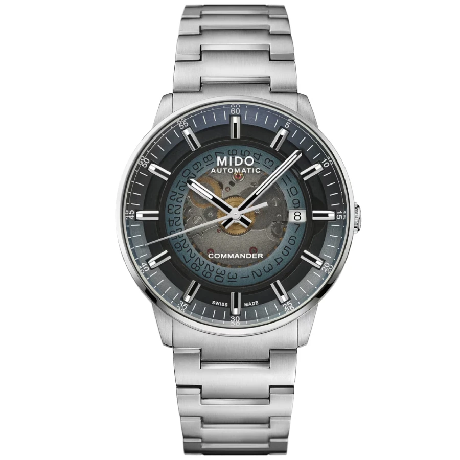 MIDO M021.407.11.411.01 Commander - Мъжки ръчен часовник с автоматичен механизъм - корпус Стомана - Стомана - Син