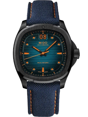 MIDO M049.526.37.041.00 Multifort TV Big Date - Мъжки ръчен часовник с автоматичен механизъм - корпус от Стомана - Текстил - цвят Син