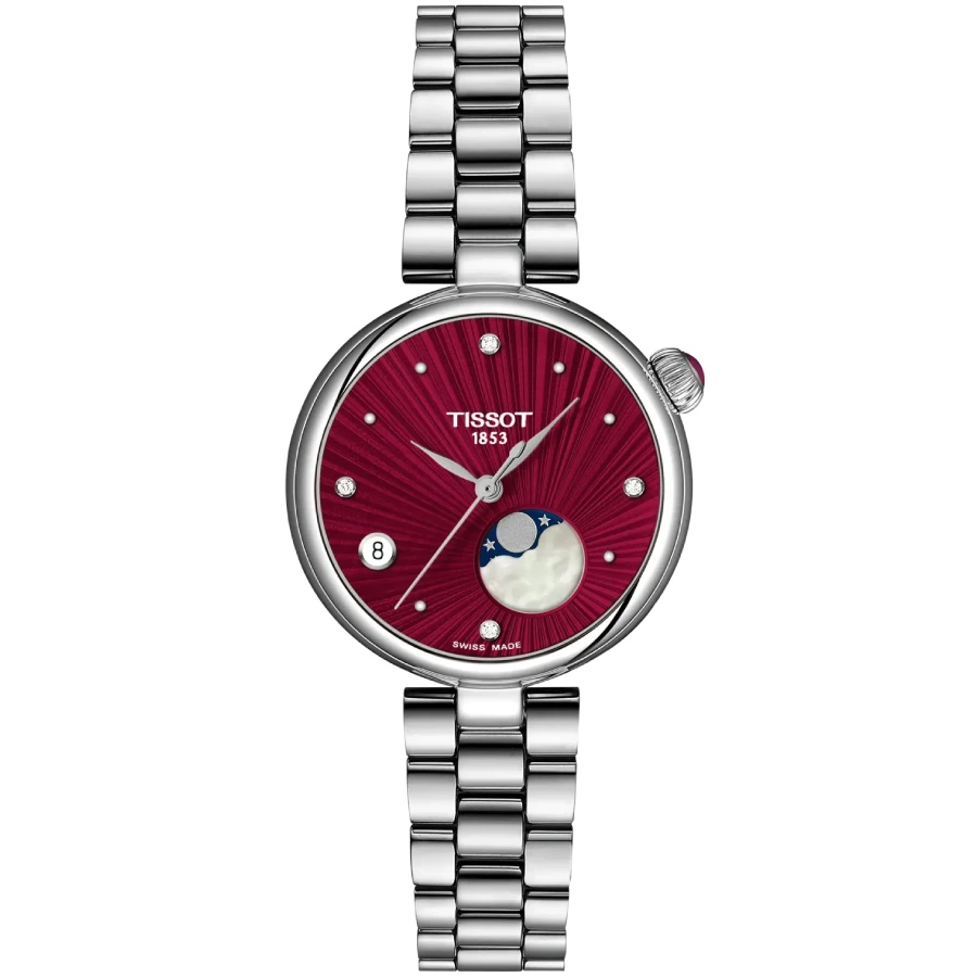 Tissot T152.223.11.426.00 Desir - Дамски ръчен часовник с кварцов механизъм - корпус от Стомана - Стоманена верижка - цвят Червен