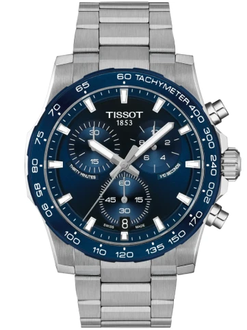 Tissot T125.417.11.041.00 Supersport Chrono - Мъжки ръчен часовник с кварцов механизъм - корпус Стомана - Стоманена верижка - Син
