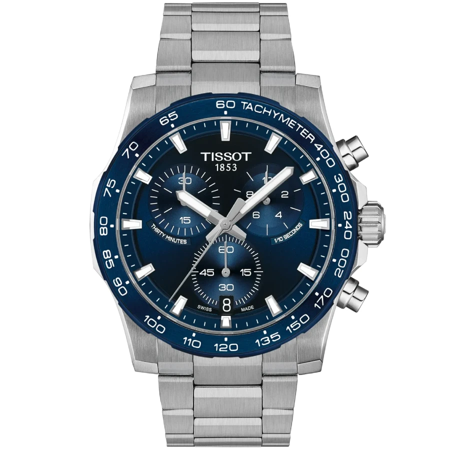 Tissot T125.417.11.041.00 Supersport Chrono - Мъжки ръчен часовник с кварцов механизъм - корпус Стомана - Стоманена верижка - Син
