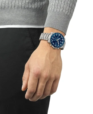 Tissot T125.417.11.041.00 Supersport Chrono - Мъжки ръчен часовник с кварцов механизъм - корпус Стомана - Стоманена верижка - Син