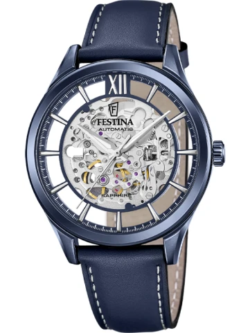 Festina F20795/1 Automatic - Мъжки ръчен часовник с автоматичен механизъм - корпус Стомана - Естествена кожа - Скелетон