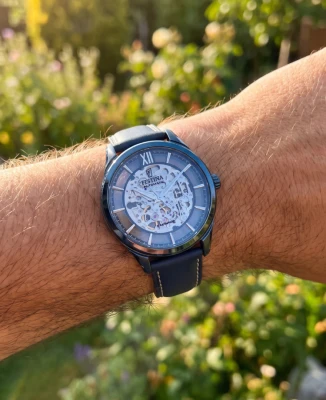 Festina F20795/1 Automatic - Мъжки ръчен часовник с автоматичен механизъм - корпус Стомана - Естествена кожа - Скелетон