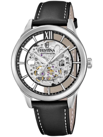 Festina F20793/1 Automatic - Мъжки ръчен часовник с автоматичен механизъм - корпус Стомана - Естествена кожа - Скелетон