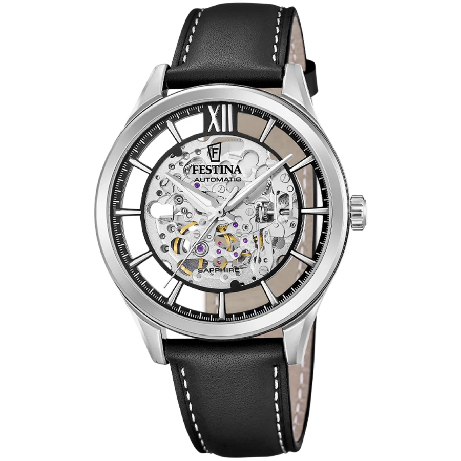 Festina F20793/1 Automatic - Мъжки ръчен часовник с автоматичен механизъм - корпус Стомана - Естествена кожа - Скелетон