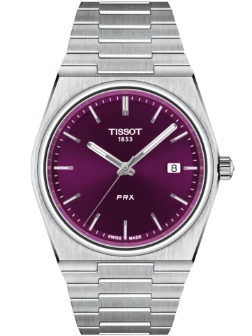Tissot T137.410.11.401.00 PRX - Унисекс ръчен часовник с кварцов механизъм - корпус Стомана - Стоманена верижка - Лилав
