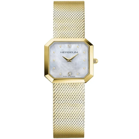 Дамски ръчен часовник с кварцов механизъм - корпус от Стомана - Стоманена верижка - цвят Седеф Злато