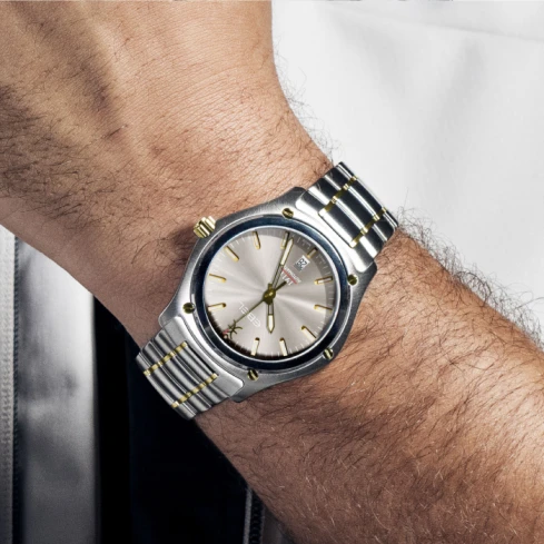 Мъжки ръчен часовник с автоматичен механизъм - корпус от Стомана - Стоманена верижка - цвят Сребрист Злато