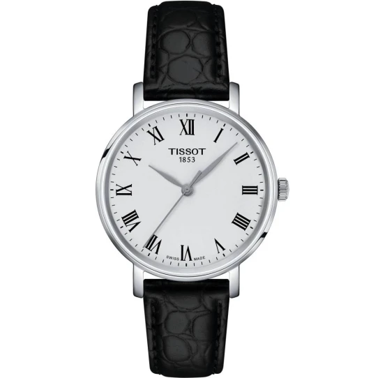 Дамски ръчен часовник с кварцов механизъм - корпус от Стомана - Естествена кожа - цвят Бял Черен