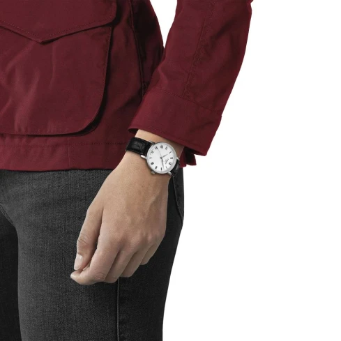 Дамски ръчен часовник с кварцов механизъм - корпус от Стомана - Естествена кожа - цвят Бял Черен