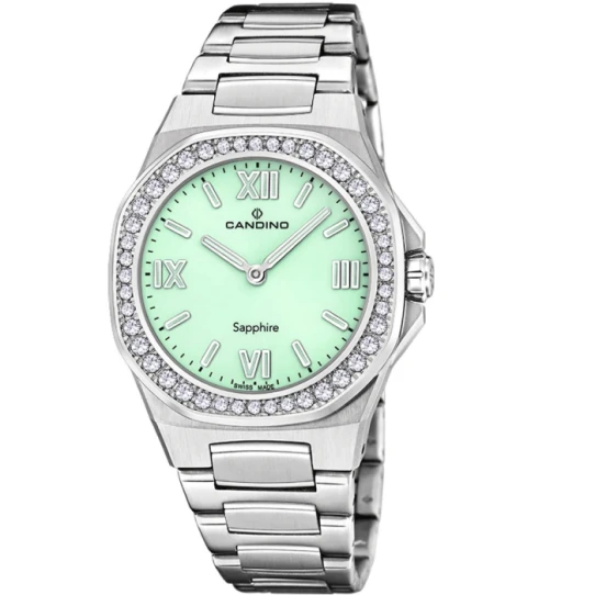 Дамски ръчен часовник с кварцов механизъм - корпус от Стомана - Стоманена верижка - цвят Зелен Сив