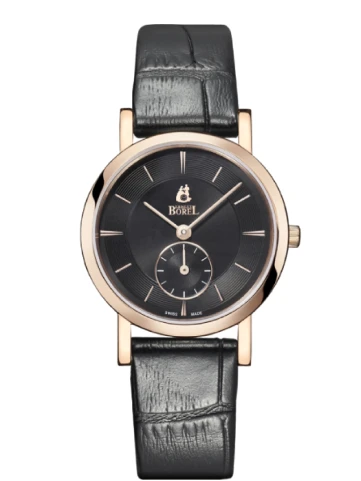 Дамски ръчен часовник с кварцов механизъм - корпус от Стомана - Естествена кожа - цвят Черен Черен