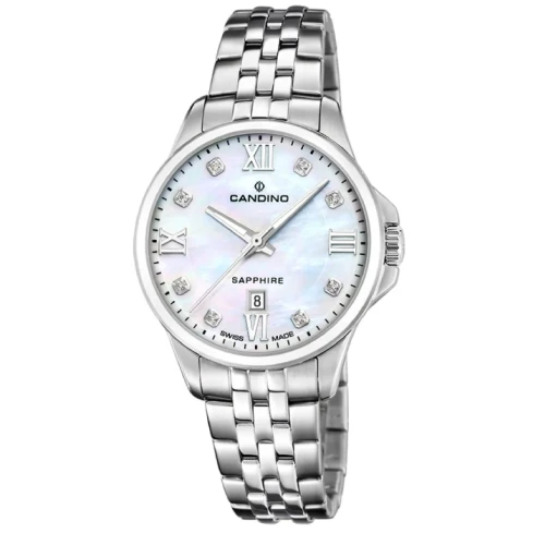 Дамски ръчен часовник с кварцов механизъм - корпус от Стомана - Стоманена верижка - цвят Седеф Сив