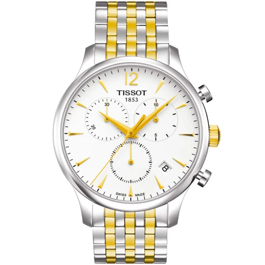 Мъжки ръчен часовник с кварцов механизъм - корпус от Стомана - Стоманена верижка - цвят Бял Злато