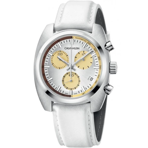 Мъжки ръчен часовник с кварцов механизъм - корпус от Стомана - Естествена кожа - цвят Сребрист Бял