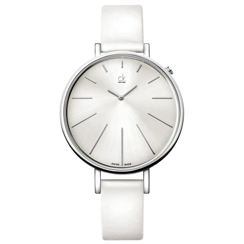 Дамски ръчен часовник с кварцов механизъм - корпус от Стомана - Естествена кожа - цвят Сребрист Бял