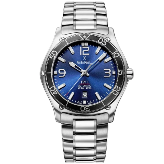 Мъжки ръчен часовник с автоматичен механизъм - корпус от Стомана и алуминий - Стоманена верижка - цвят Син Сив