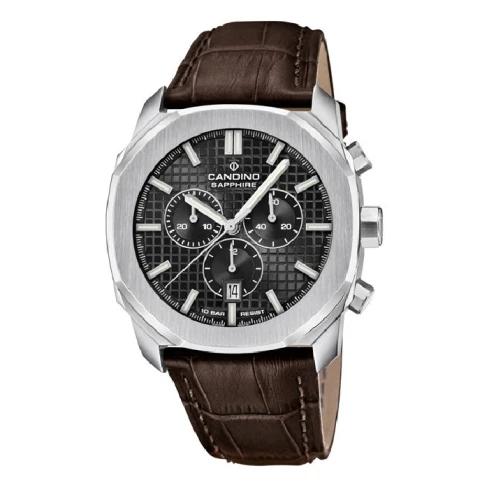 Мъжки ръчен часовник с кварцов механизъм - корпус от Стомана - Естествена кожа - цвят Черен