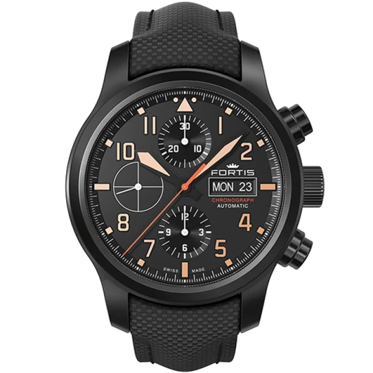 Мъжки ръчен часовник с автоматичен механизъм - корпус от Стомана - Текстил и естествена кожа - цвят Черен Черен