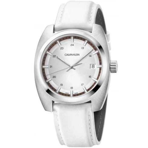 Мъжки ръчен часовник с кварцов механизъм - корпус от Стомана - Естествена кожа - цвят Сребрист Бял