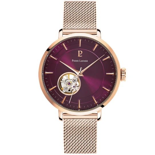 Дамски ръчен часовник с автоматичен механизъм - корпус от Стомана - Меш - цвят Червен Розово Злато