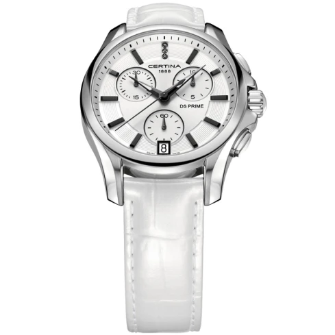 Дамски ръчен часовник с кварцов механизъм - корпус от Стомана - Естествена кожа - цвят Сребрист Бял