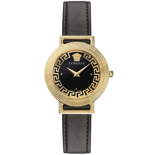 Дамски ръчен часовник с кварцов механизъм - корпус от Стомана - Естествена кожа - цвят Черен Черен