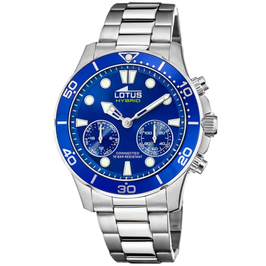 Мъжки ръчен часовник с смарт хибриден механизъм - корпус от Стомана - Стоманена верижка - цвят Син Сив