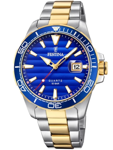 Мъжки ръчен часовник с кварцов механизъм - корпус от Стомана - Стоманена верижка - цвят Син Злато