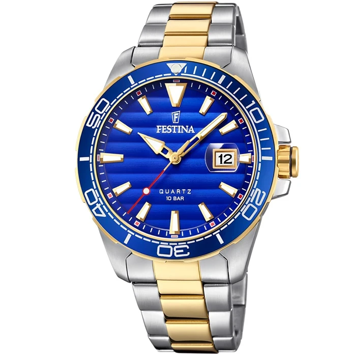 Festina F20362/4 Prestige - Мъжки ръчен часовник с кварцов механизъм - корпус Стомана - Стоманена верижка - Син Злато