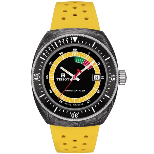 Унисекс ръчен часовник с автоматичен механизъм - корпус от Карбон - Каучук - цвят Черен Жълт