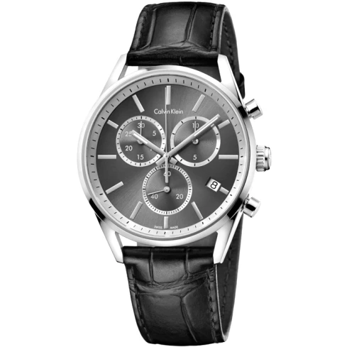 Мъжки ръчен часовник с кварцов механизъм - корпус от Стомана - Естествена кожа - цвят Сив Черен