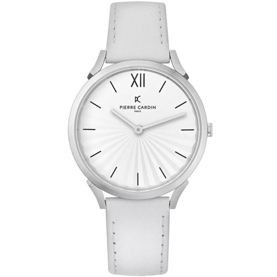 Дамски ръчен часовник с кварцов механизъм - корпус от Стомана - Естествена кожа - цвят Бял Бял