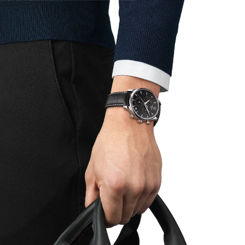 Мъжки ръчен часовник с кварцов механизъм - корпус от Стомана - Естествена кожа - цвят Черен Черен