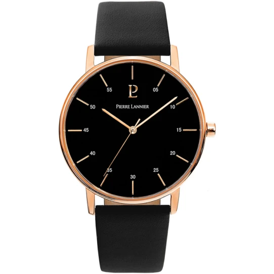 Мъжки ръчен часовник с кварцов механизъм - корпус от Стомана - Естествена кожа - цвят Черен Черен