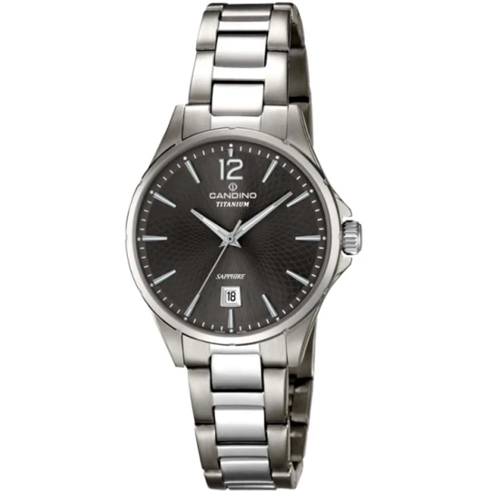 Дамски ръчен часовник с кварцов механизъм - корпус от Титан - Титаниева верижка - цвят Черен Сив