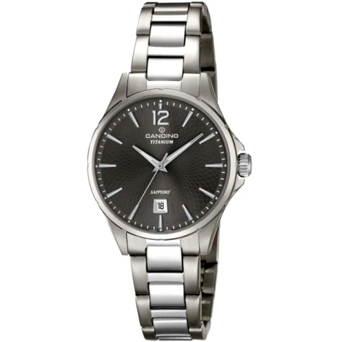 Дамски ръчен часовник с кварцов механизъм - корпус от Титан - Титаниева верижка - цвят Черен Сив