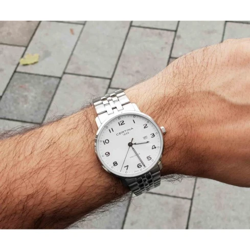 Мъжки ръчен часовник с кварцов механизъм - корпус от Стомана - Естествена кожа - цвят Бял