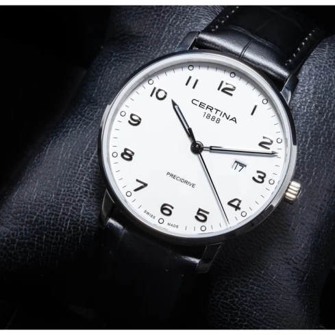 Мъжки ръчен часовник с кварцов механизъм - корпус от Стомана - Естествена кожа - цвят Бял