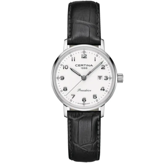 Дамски ръчен часовник с кварцов механизъм - корпус от Стомана - Естествена кожа - цвят Бял