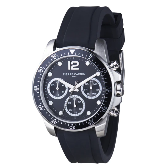 Мъжки ръчен часовник с кварцов механизъм - корпус от Стомана - Каучук - цвят Черен