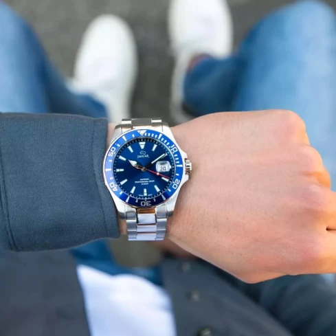 Мъжки ръчен часовник с кварцов механизъм - корпус от Стомана - Стоманена верижка - цвят Син Сив