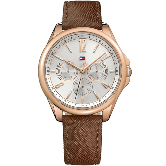 Мъжки ръчен часовник с кварцов механизъм - корпус от Стомана - Естествена кожа - цвят Сребрист Кафяв