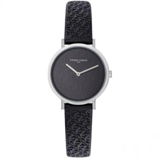 Дамски ръчен часовник с кварцов механизъм - корпус от Стомана - Естествена кожа - цвят Черен Черен