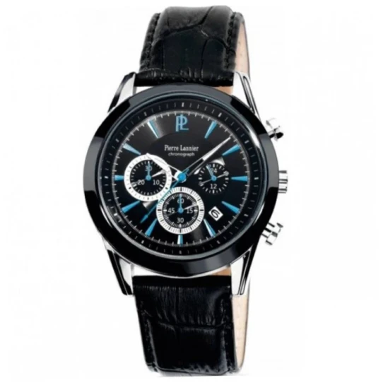 Мъжки ръчен часовник с кварцов механизъм - корпус от Стомана - Естествена кожа - цвят Черен Черен