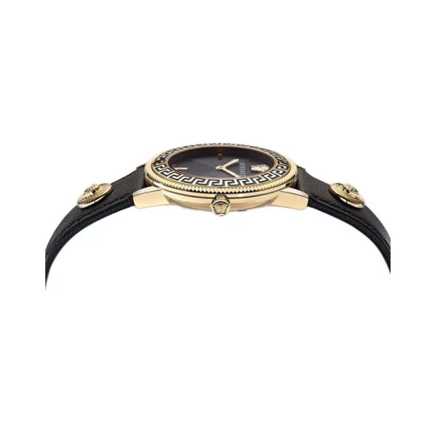 Дамски ръчен часовник с кварцов механизъм - корпус от Стомана - Естествена кожа - цвят Черен Злато